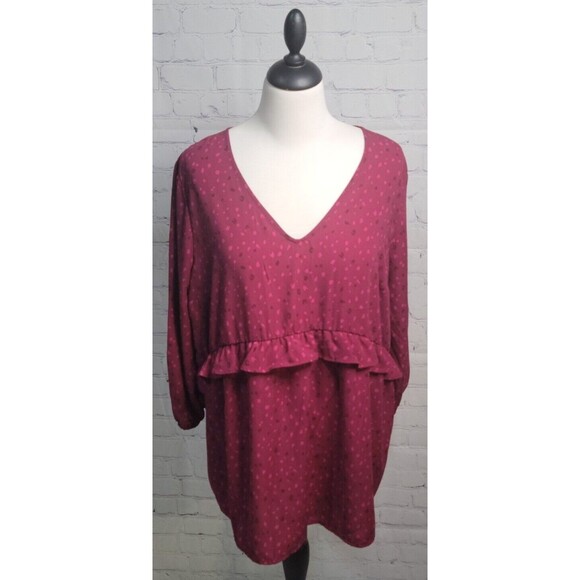 Isabel by Ingrid Isabel Maternity Blouse Sz XL 3/4 Sleeve V Neck Ruffle Waist - Picture 1 of 6